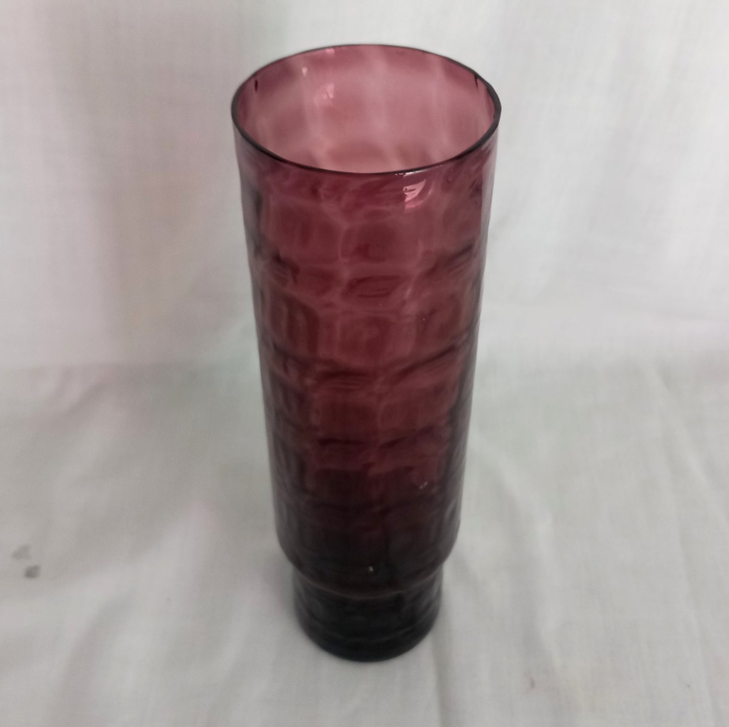 Vintage Mid Century Alsterfors Aubergine Purple Textured Glass Vase 8.5"