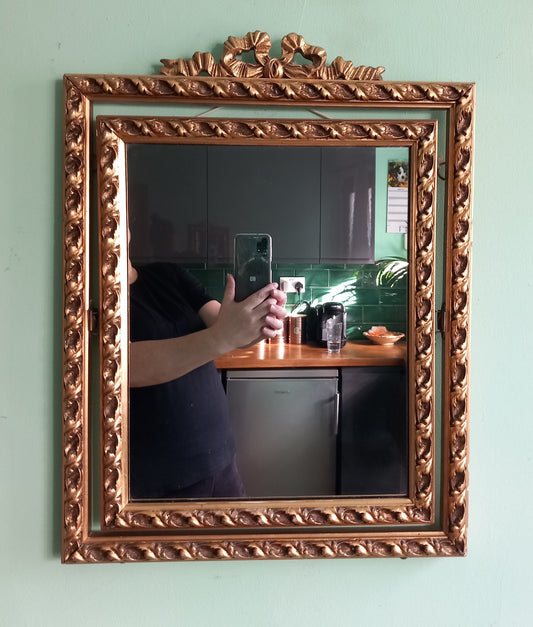 Rococo Style Decorative Bow Dedign Wooden Framed Gilt Wall Mirror