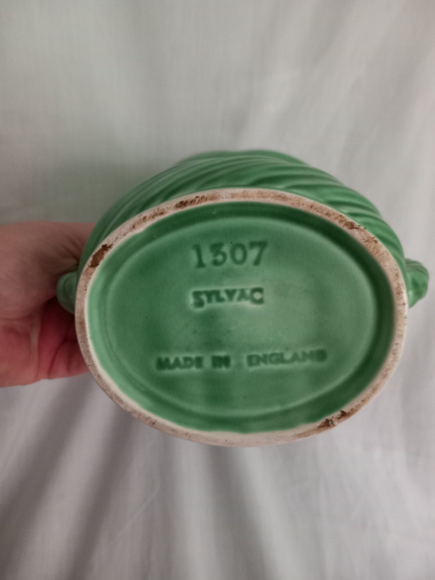 Vintage Sylvac Green Rope Design Vase 1307 8.5"