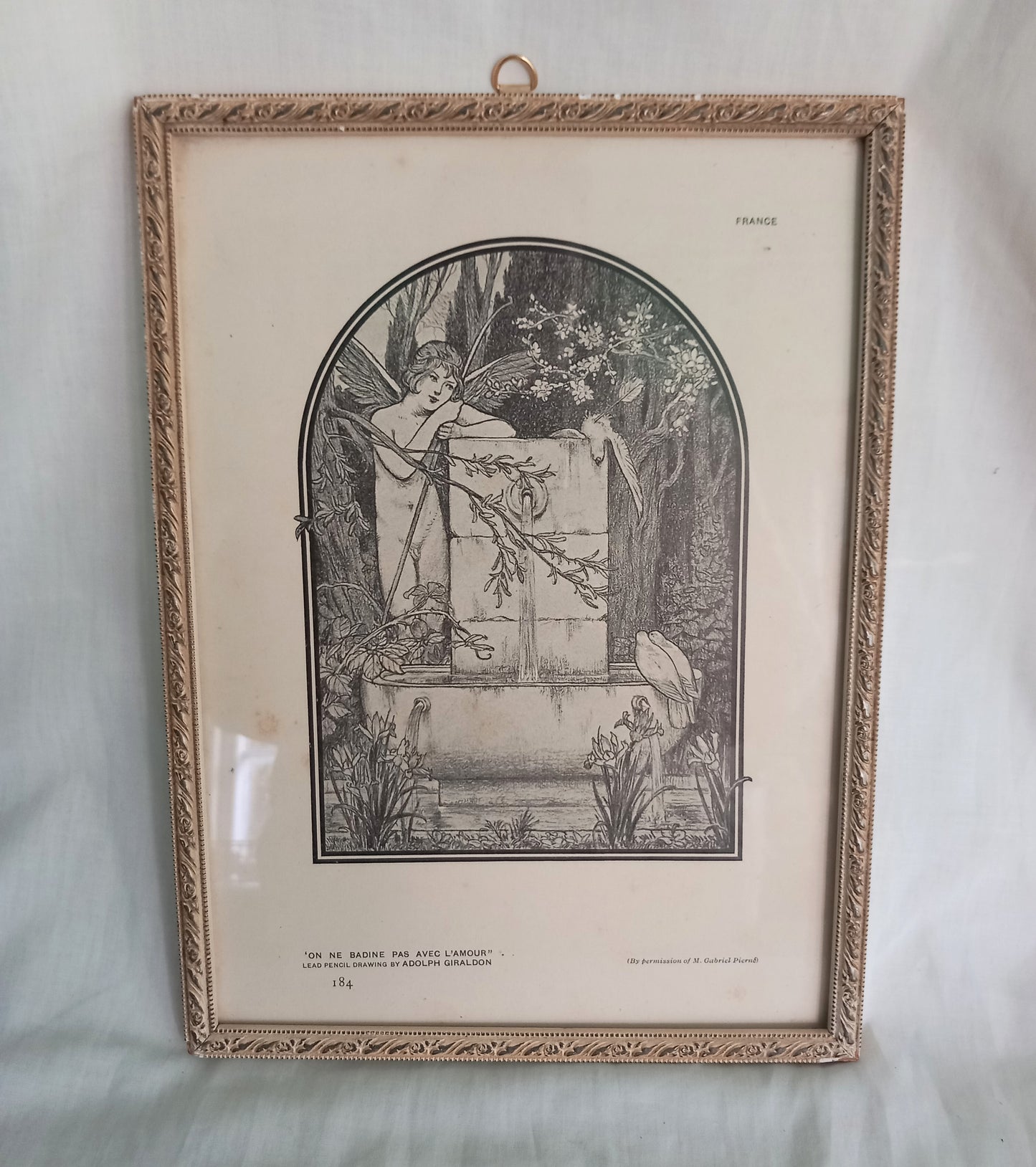 Framed Edwardian Print Of A Drawing By Adolph Giraldon Fairy And Fountain