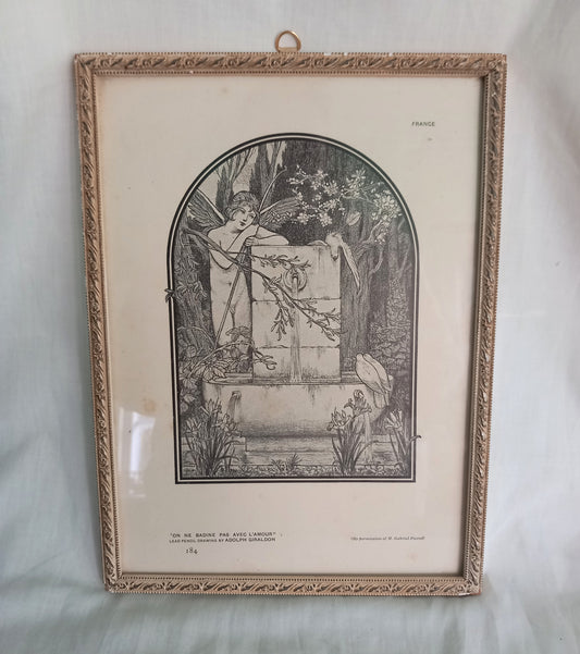 Framed Edwardian Print Of A Drawing By Adolph Giraldon Fairy And Fountain