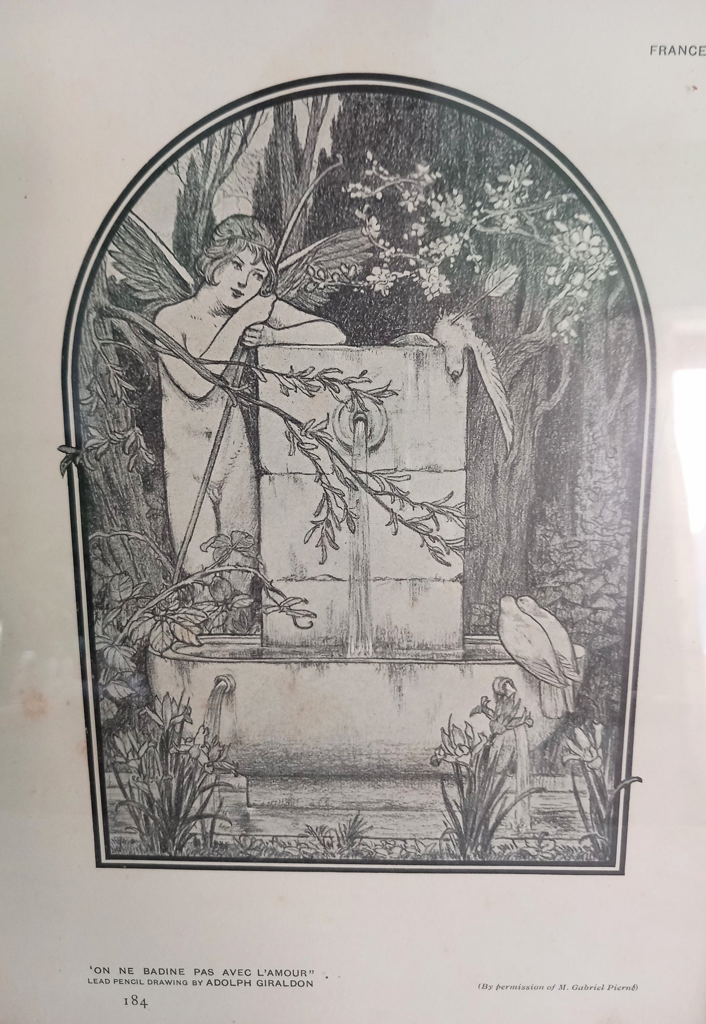 Framed Edwardian Print Of A Drawing By Adolph Giraldon Fairy And Fountain