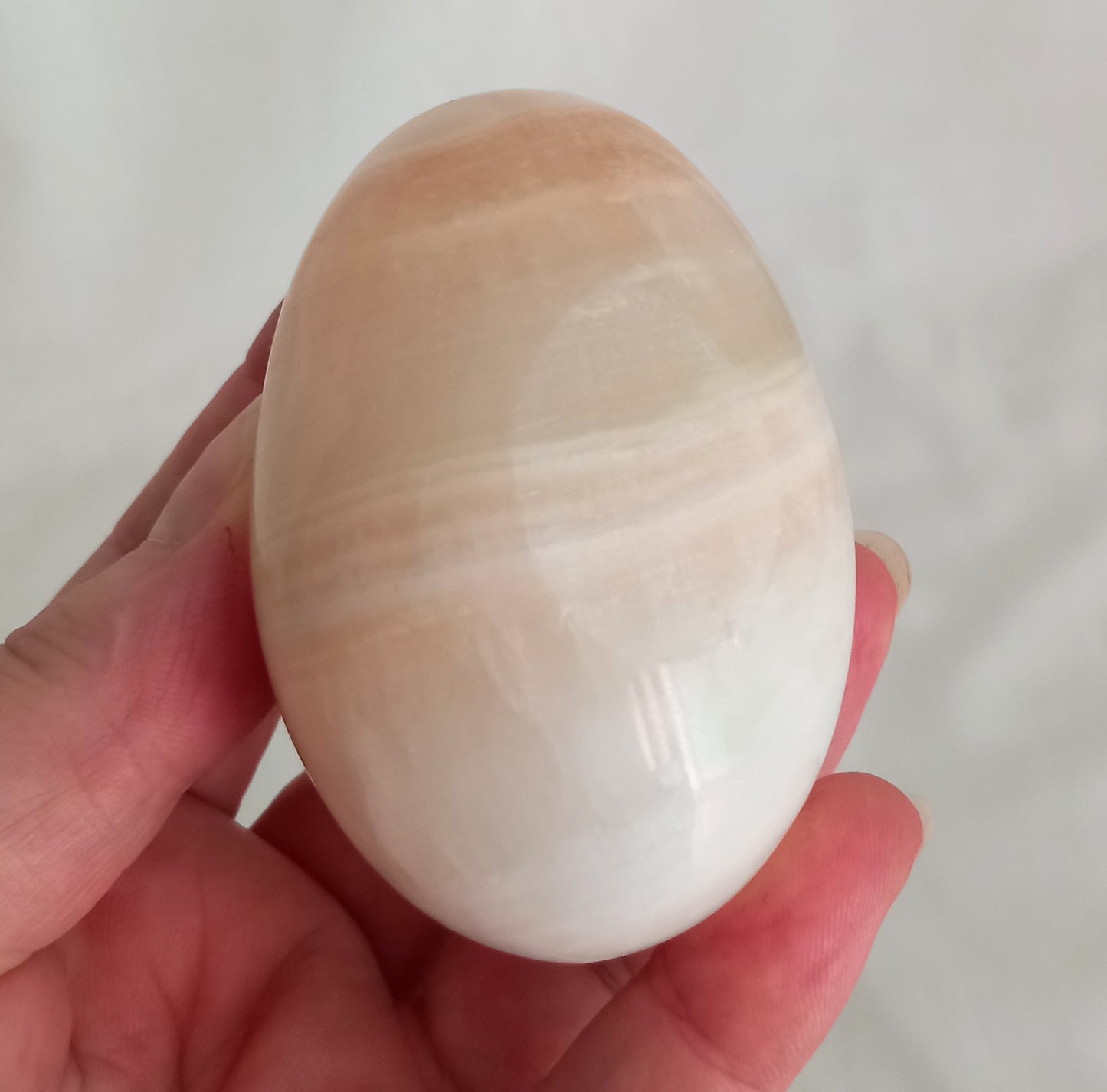 1970s Mid Century green & orange onyx polished stone egg
