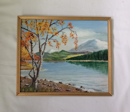 1980s oil painting of Loch Rannoch in gilt frame 12.75"