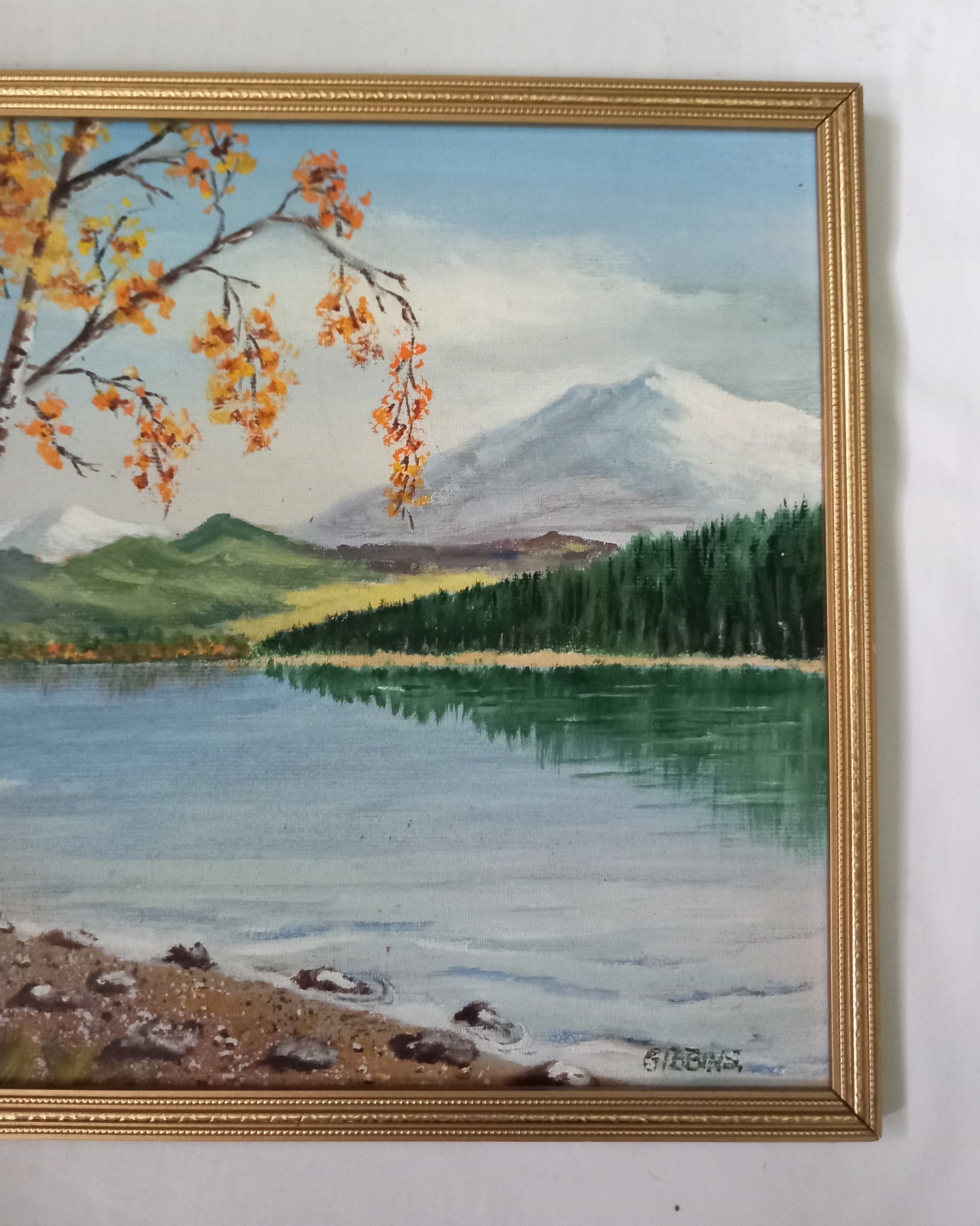 1980s oil painting of Loch Rannoch in gilt frame 12.75"