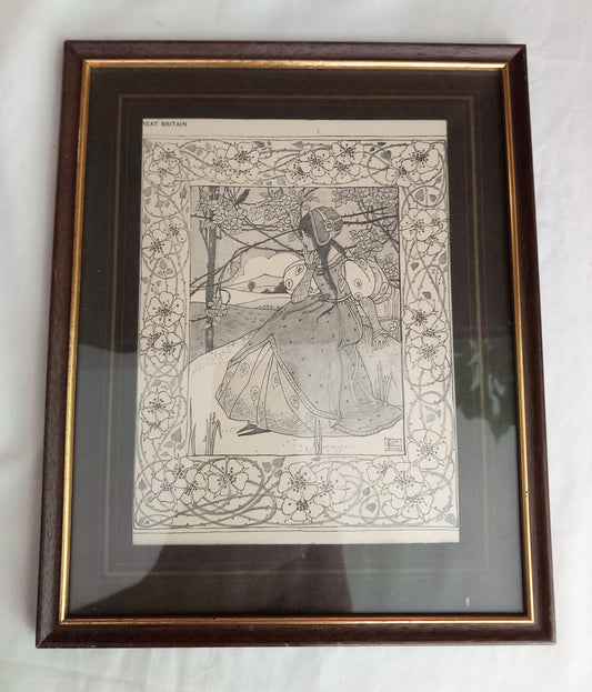 Framed Antique Arts & Crafts Print 'The Song' By Ethel Larcombe Real Wood Frame