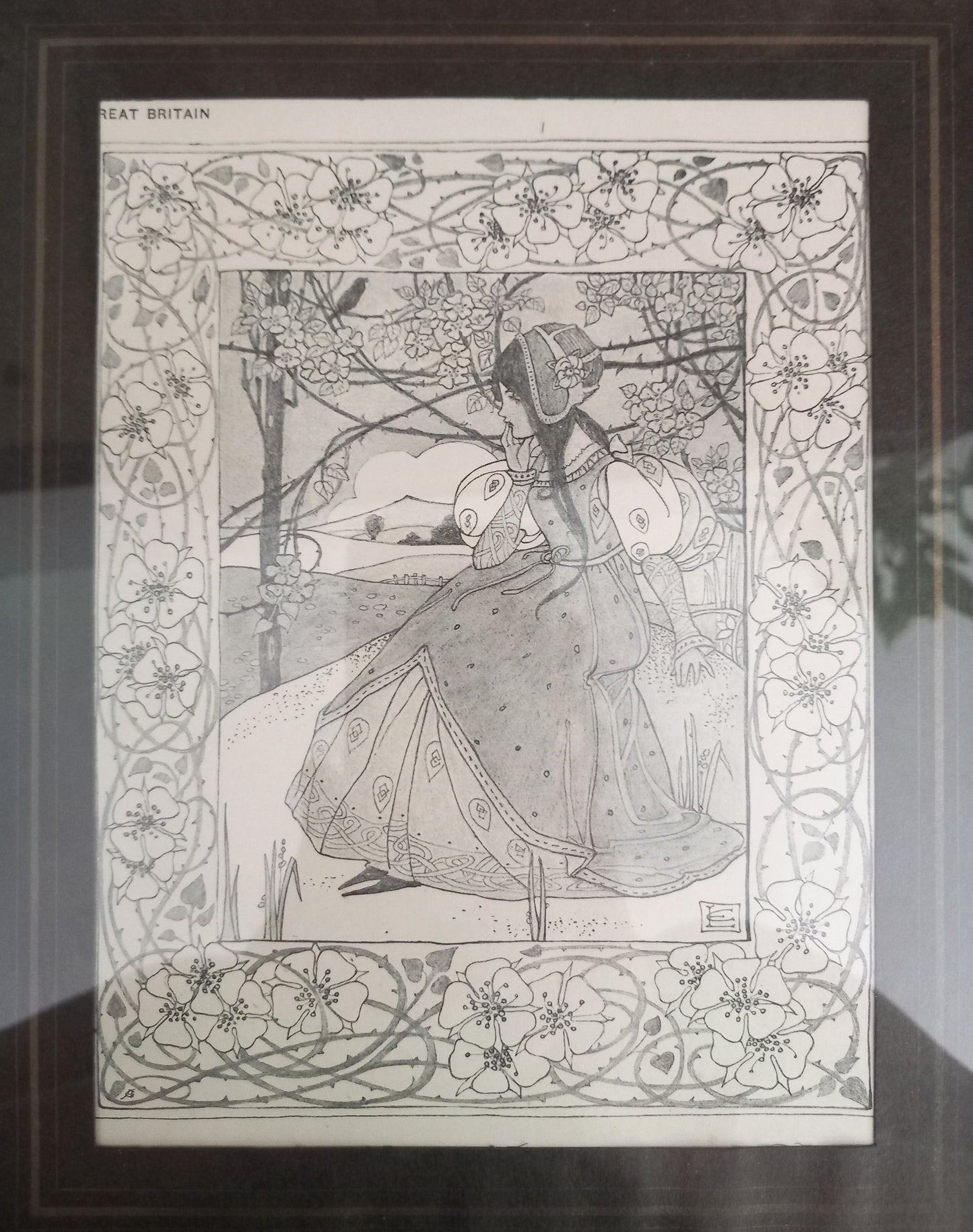 Framed Antique Arts & Crafts Print 'The Song' By Ethel Larcombe Real Wood Frame
