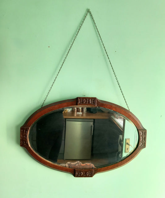 Antique Edwardian decorative carved wood frame distressed wall mirror