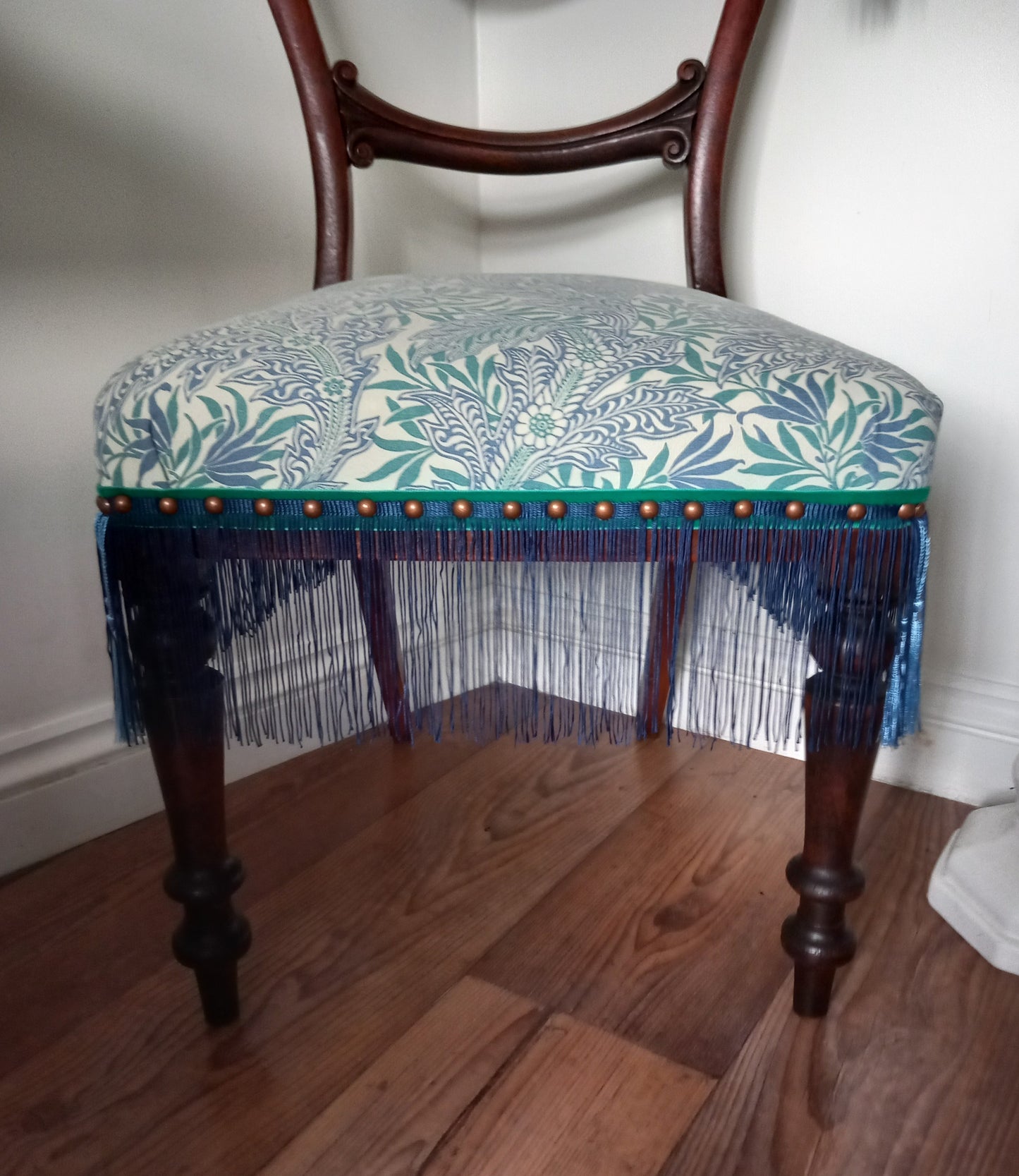 Victorian Balloon Back Chair Reupholstered With Blue Jasper Conran Habitat Medura Fabric