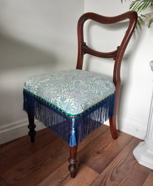 Victorian Balloon Back Chair Reupholstered With Blue Jasper Conran Habitat Medura Fabric