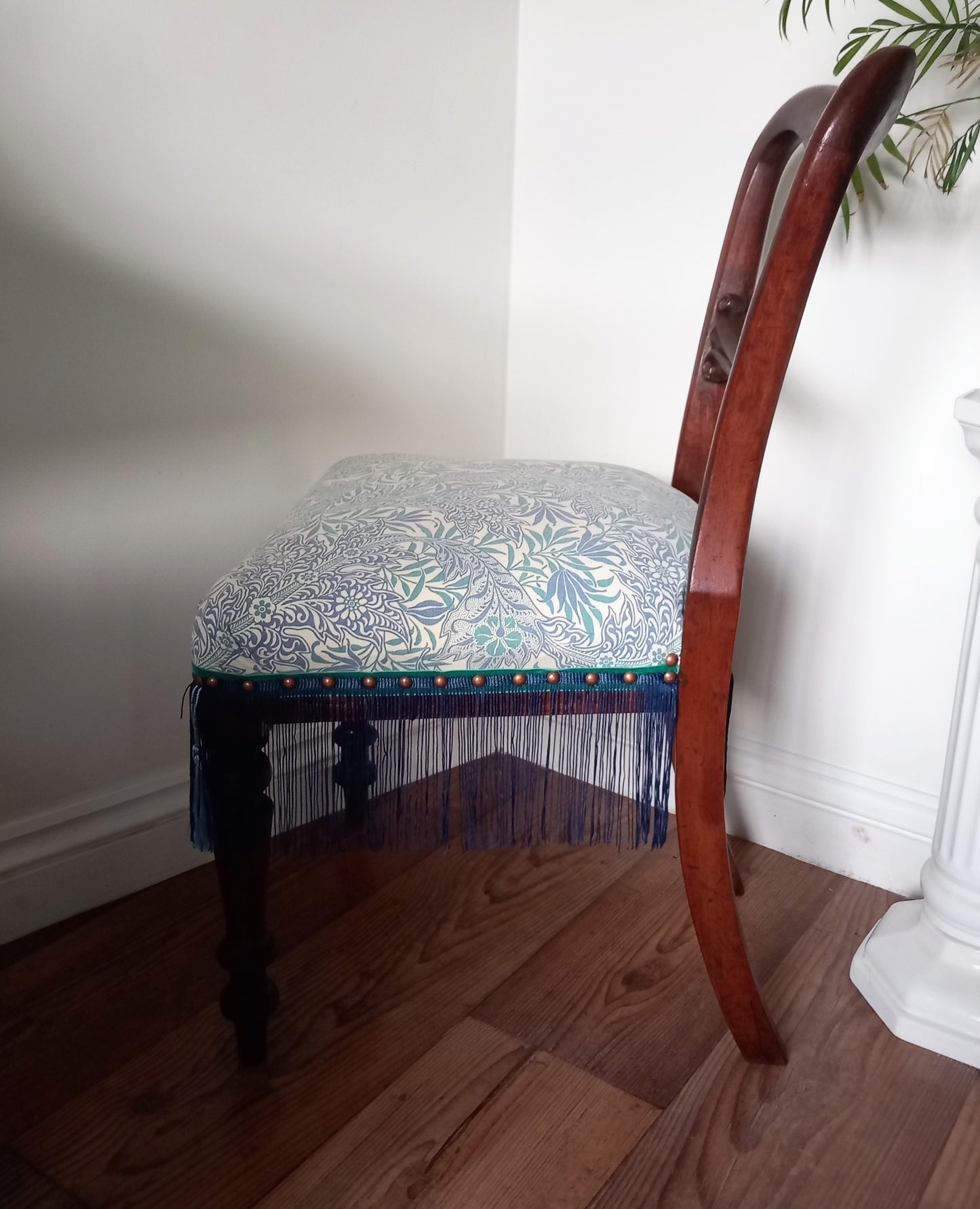 Victorian Balloon Back Chair Reupholstered With Blue Jasper Conran Habitat Medura Fabric