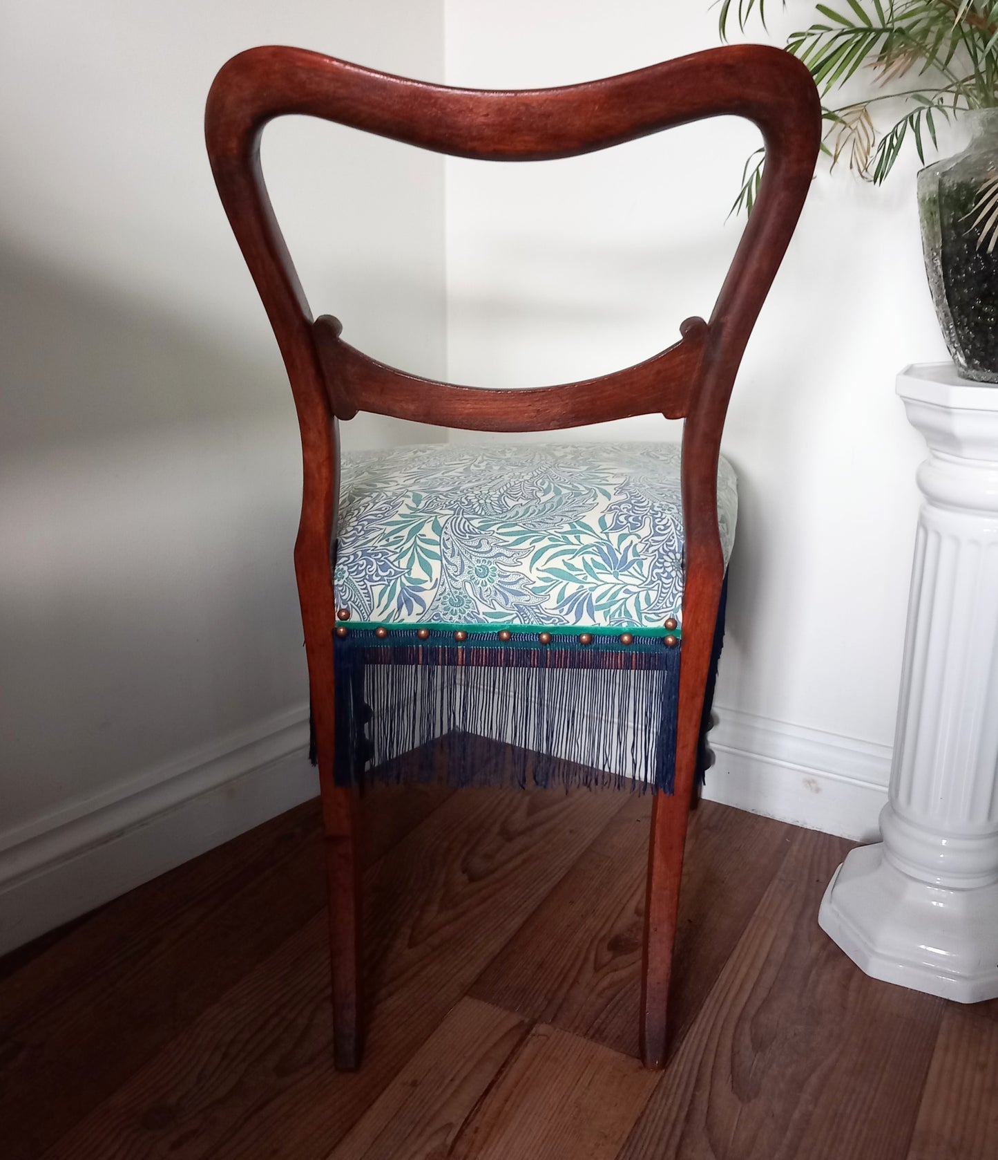 Victorian Balloon Back Chair Reupholstered With Blue Jasper Conran Habitat Medura Fabric