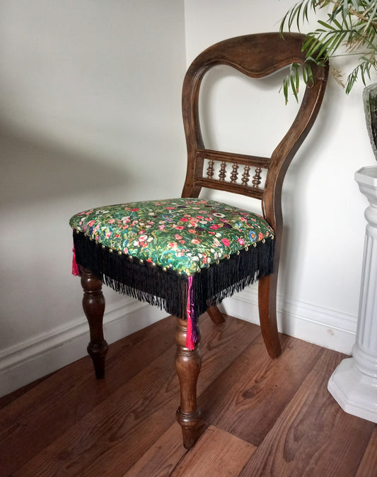 Victorian Balloon Chair Reupholstered In Pink & Green Gustav Klimt Italian Garden Velvet Fabric