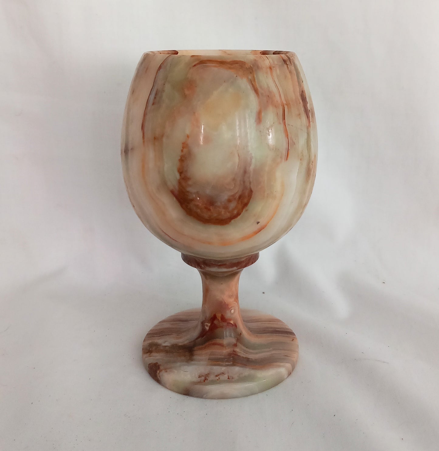 Mid century 1970s green and orange onyx stone goblet wine glass