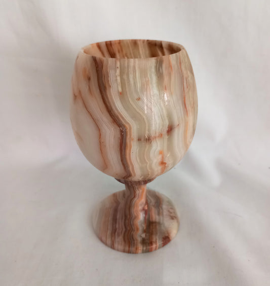 Mid century 1970s green and orange onyx stone goblet wine glass