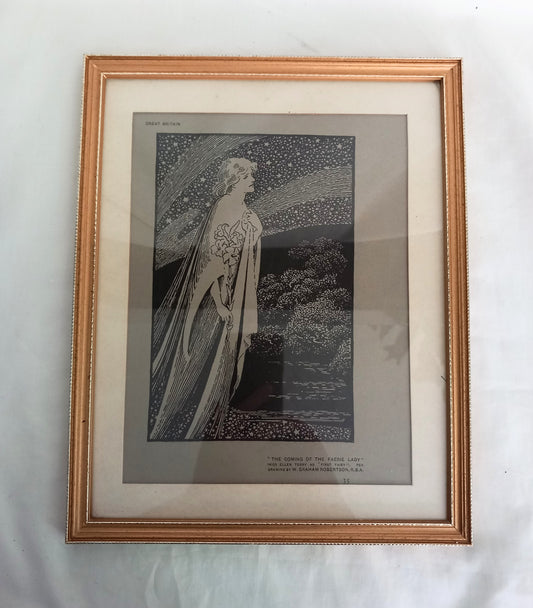 Framed Edwardian print 'The Coming Of The Faerie Lady' by G Robertson RBA
