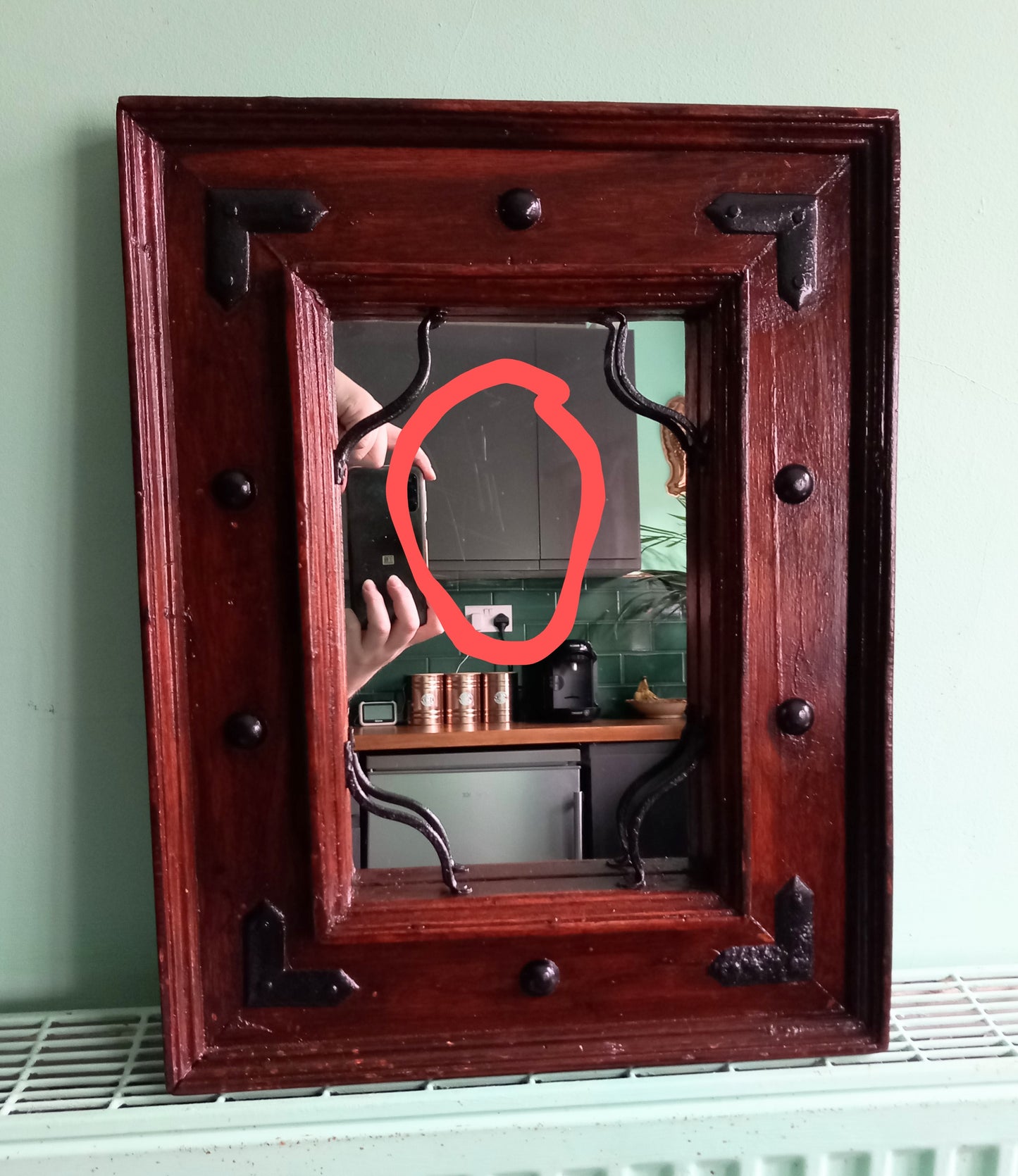 Late 20th century rustic real wood & metal detail wall mirror