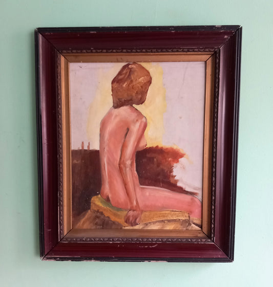 Mid century framed original oil painting of a nude woman 20.5"