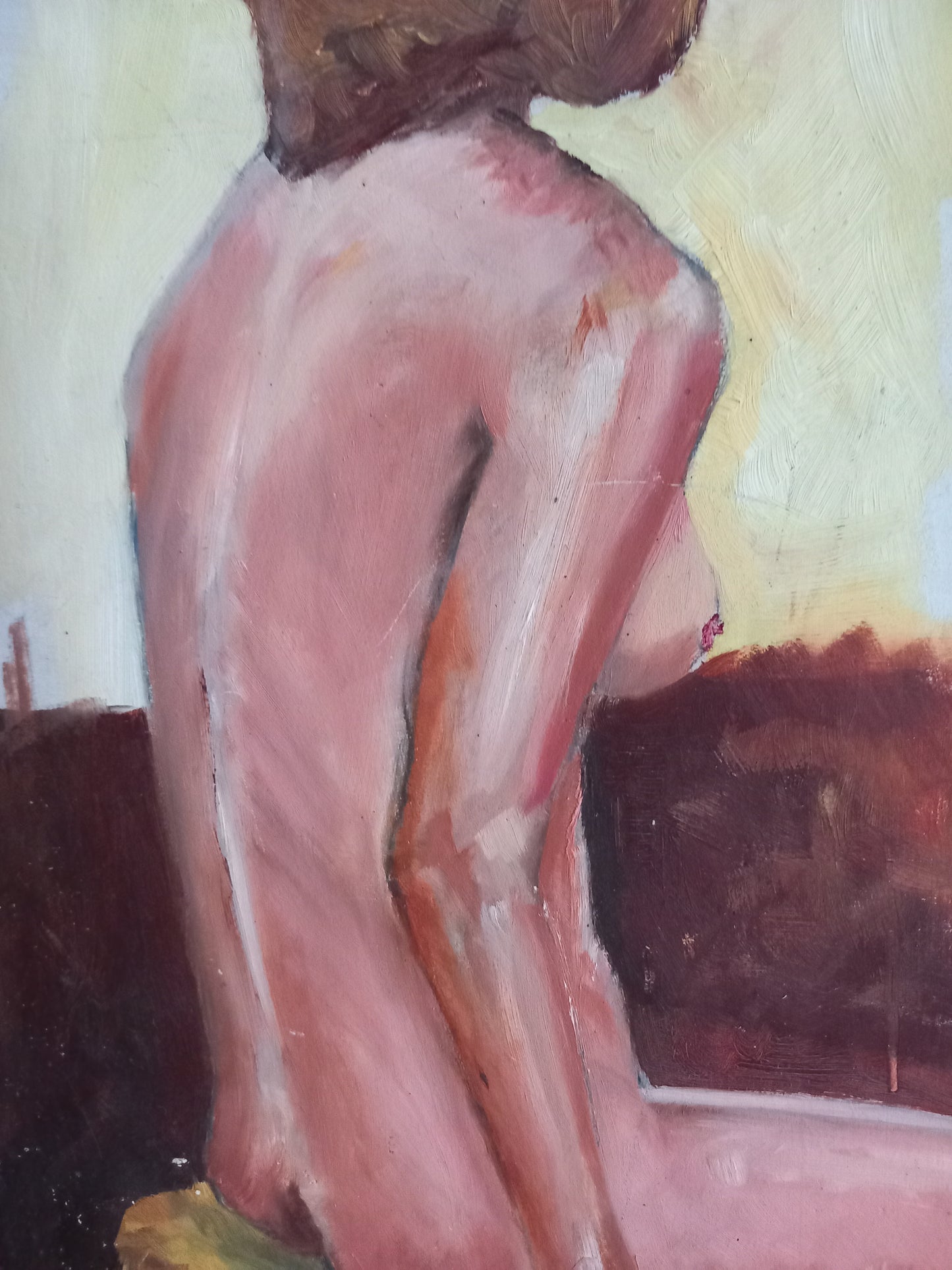 Mid century framed original oil painting of a nude woman 20.5"