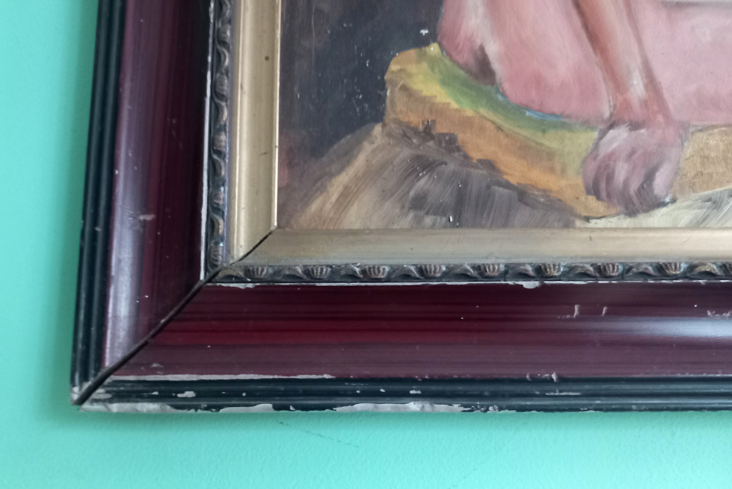 Mid century framed original oil painting of a nude woman 20.5"