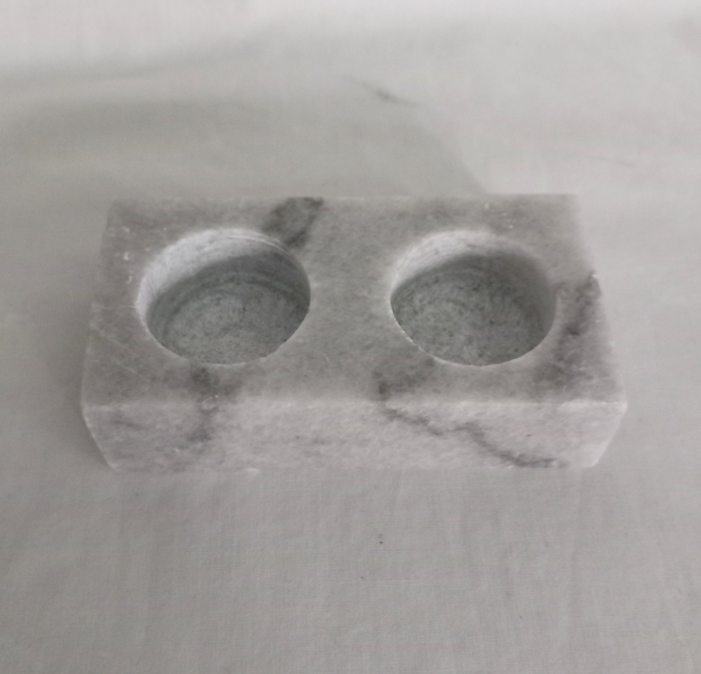 Vintage polished grey marble stone double tea light candle holder