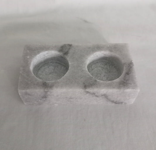 Vintage polished grey marble stone double tea light candle holder