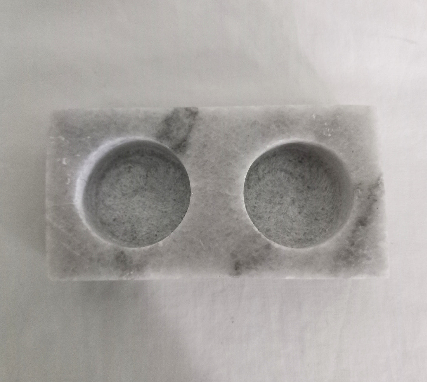 Vintage polished grey marble stone double tea light candle holder