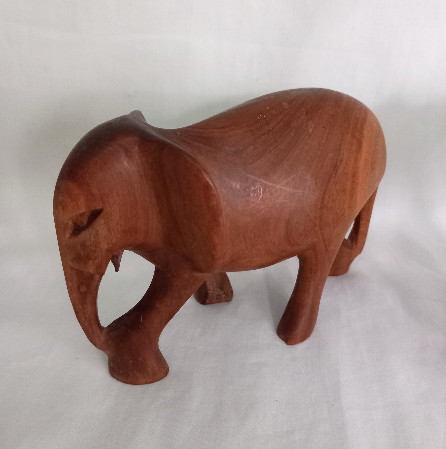 Pair of 1970s hand carved teak wood elephant statues 5.25"
