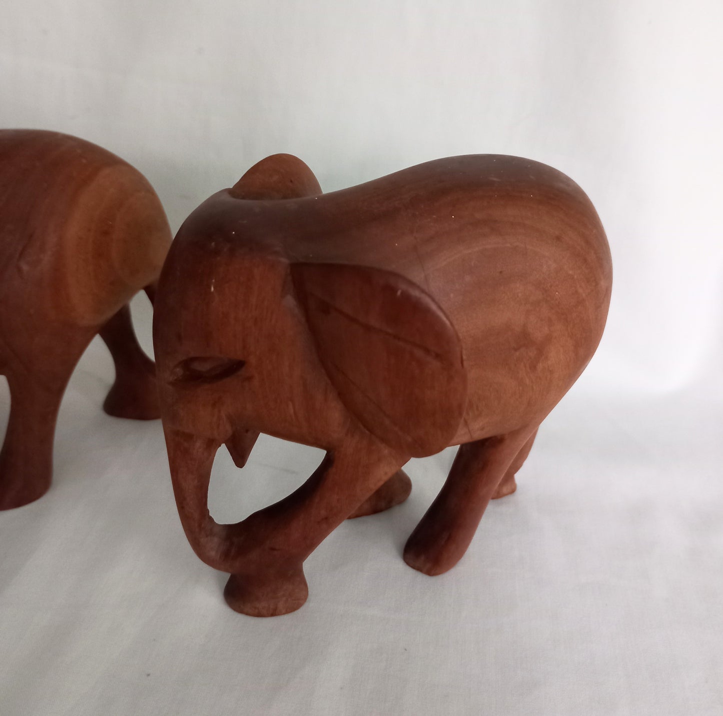 Pair of 1970s hand carved teak wood elephant statues 5.25"