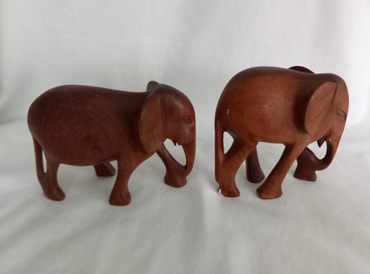 Pair of 1970s hand carved teak wood elephant statues 5.25"