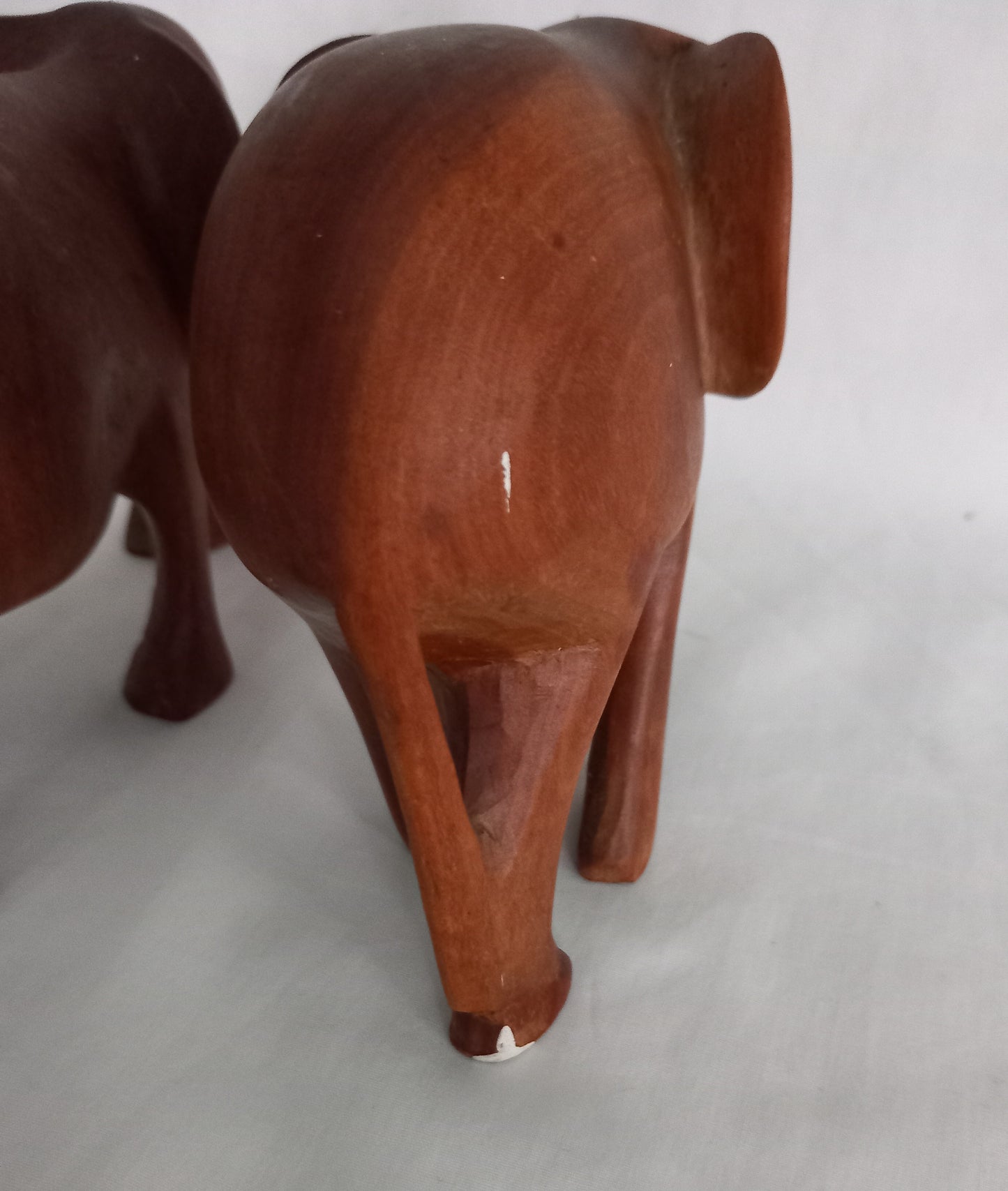Pair of 1970s hand carved teak wood elephant statues 5.25"