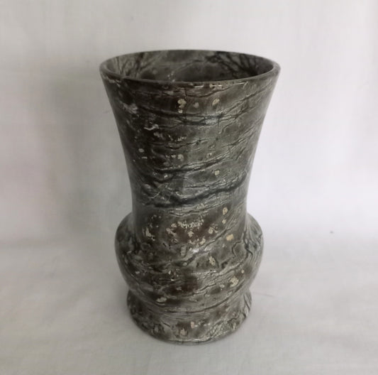 Grey mottled serpentine real polished stone vase 5"
