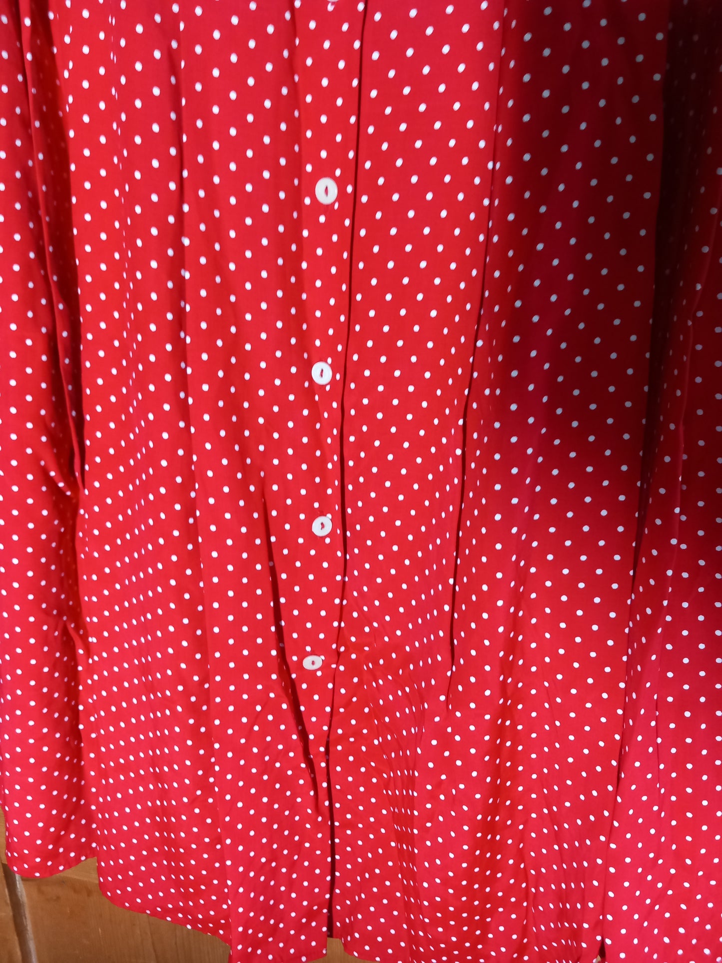 1990s red and white polka dot button down front skirt 12 14 16