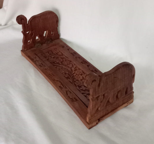 Vintage Indian hand carved wooden folding book stand with elephant design