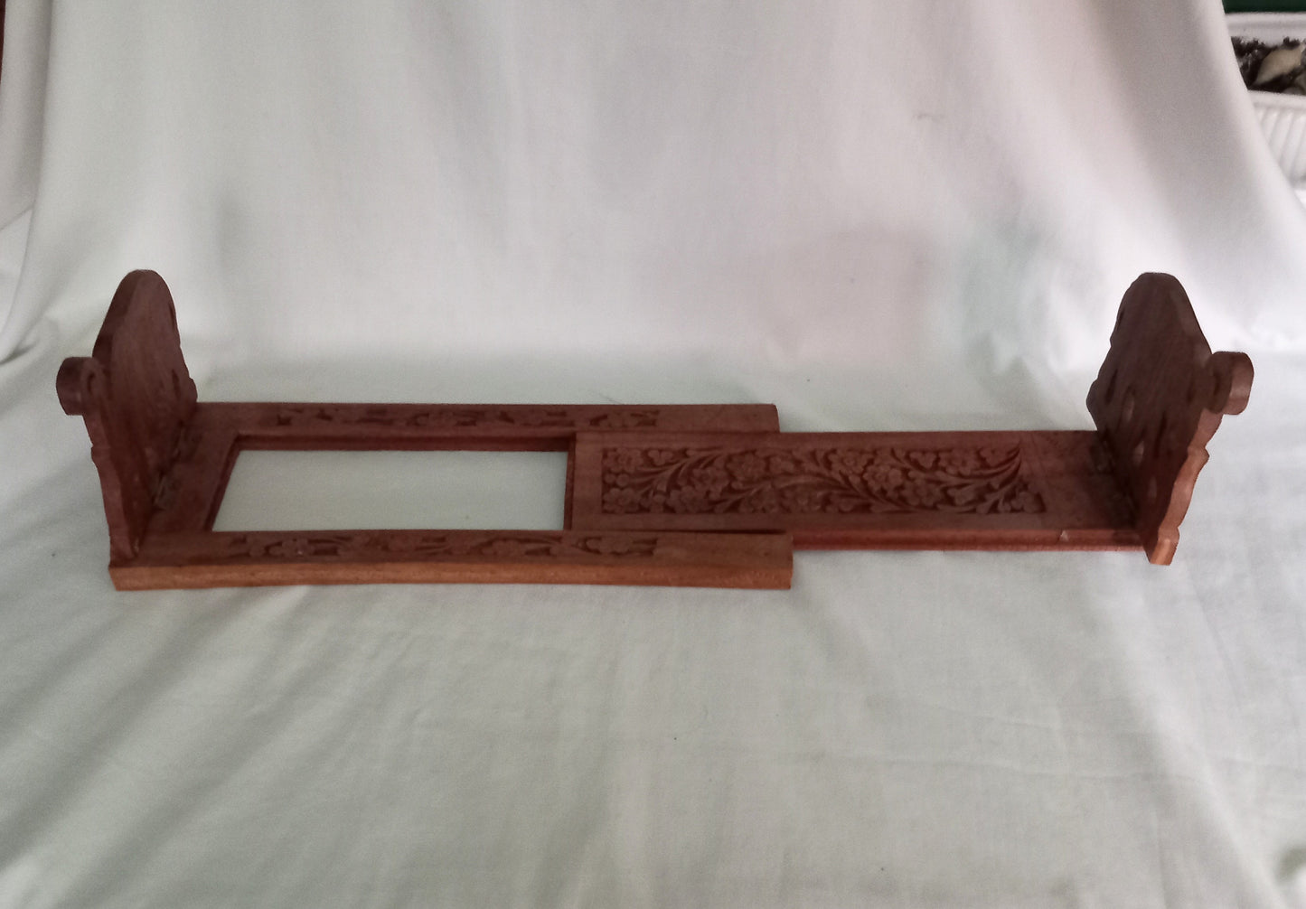 Vintage Indian hand carved wooden folding book stand with elephant design