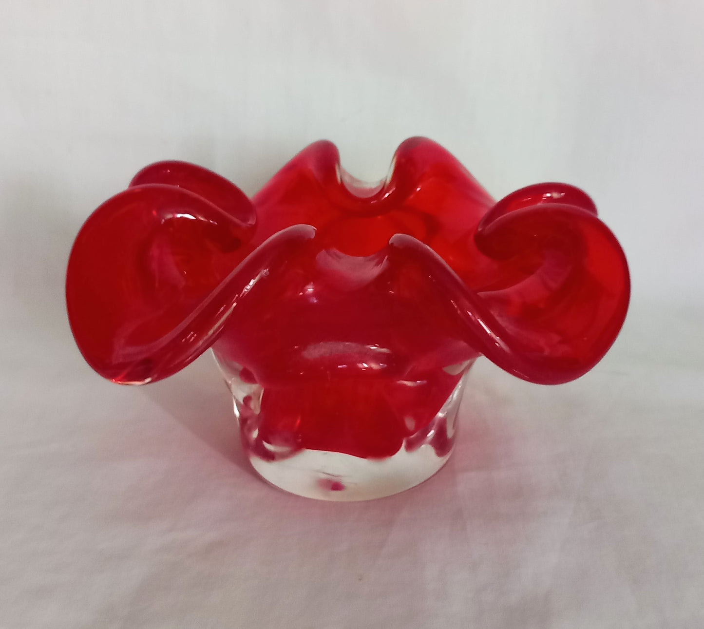 Mid century Murano Glass bowl or ashtray in red cased glass
