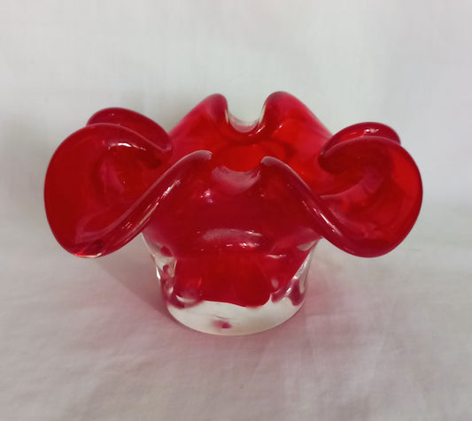 Mid century Murano Glass bowl or ashtray in red cased glass