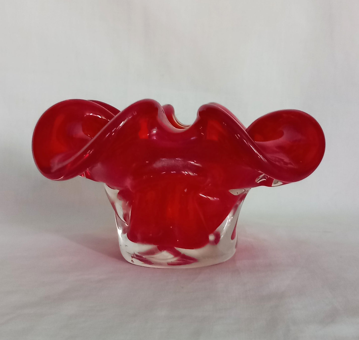 Mid century Murano Glass bowl or ashtray in red cased glass