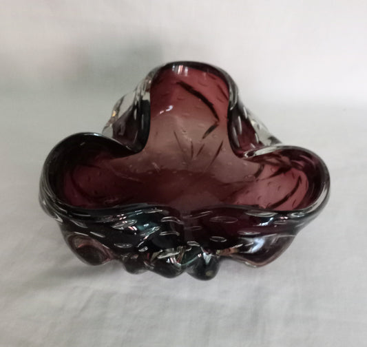 Mid century large purple bubble design Murano Glass bowl or ashtray
