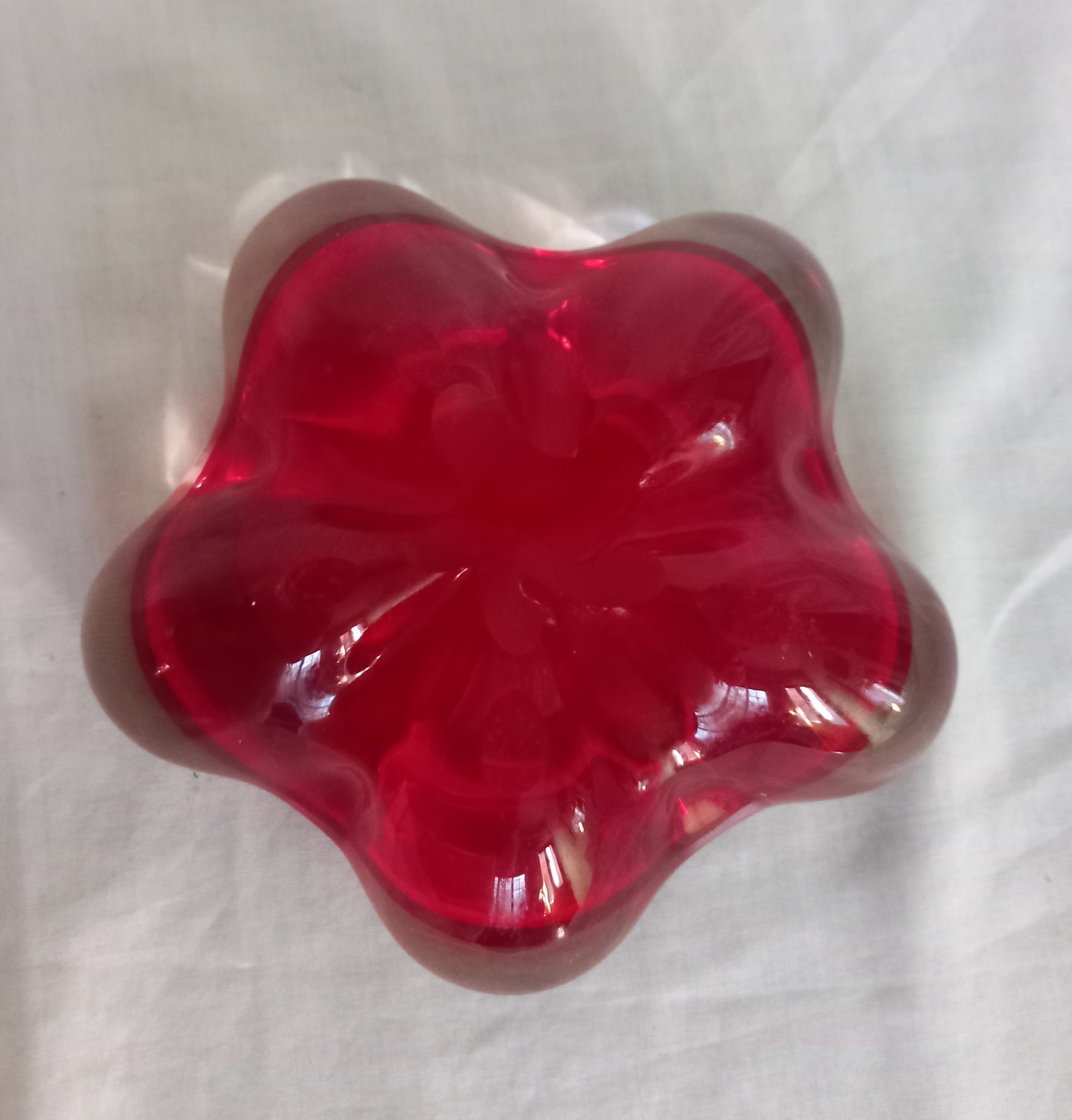 Whitefriars #9408 ruby red lobed cased glass bowl