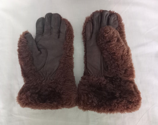 1960s brown real leather and sheepskin shearling gloves M L