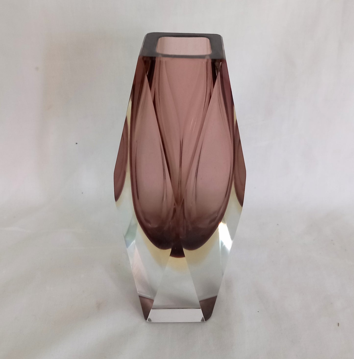 Mid century Murano Glass Mandruzzato purple and yellow faceted vase
