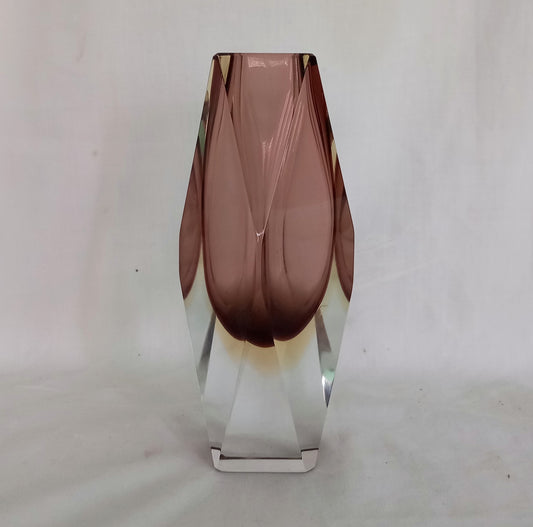 Mid century Murano Glass Mandruzzato purple and yellow faceted vase