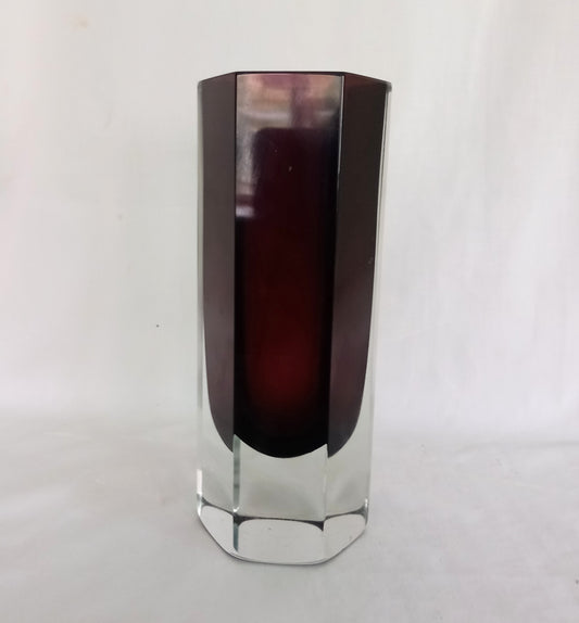 Mid century Murano Glass Mandruzzato Purple faceted hexagonal vase
