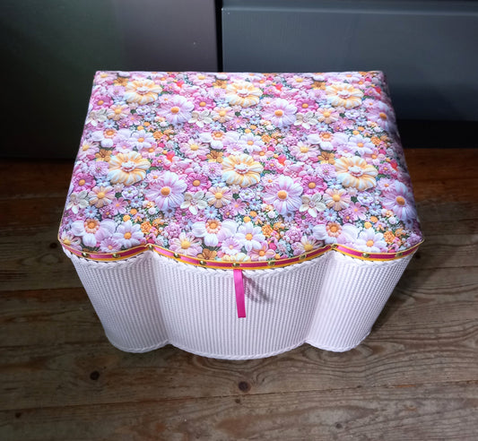 Vintage Lloyd Loom Style Stool Ottomon Laundry Basket Storage Seat Pink Floral