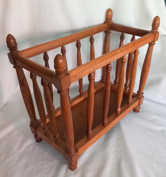 1970s wooden spindle magazine rack