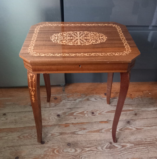 Vintage Italian Sorrento Marquetry Wooden Musical Table Sewing Jewellery Box