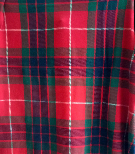 1970s Tartan All Wool Fringed Blanket 56 X 62" Red & Green Check