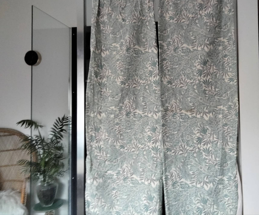 1980s Habitat V&A Conran Madura fabric green and white arts and crafts style floral pattern curtains 51"