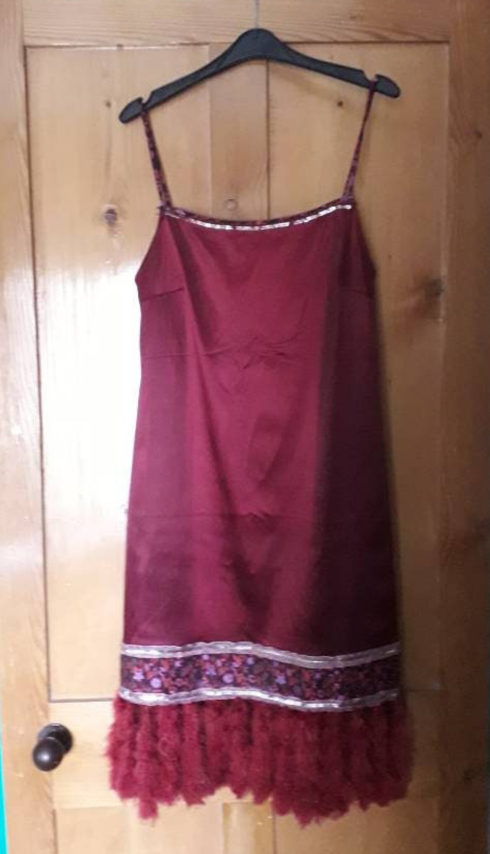 Vintage millennium year 2000 special edition Lulu Paris dress 12 14 wine red satin sequin and maribou trim art deco 20s great gatsby